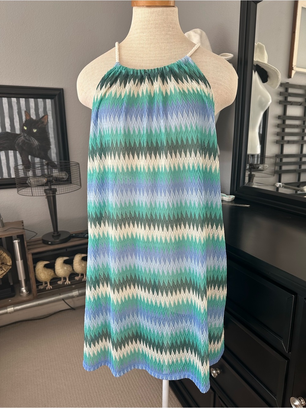 C&C California Teal, Green & Cream Mesh Chevron Cover-Up, size XL